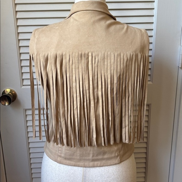 Miss Me Jackets & Blazers - Miss Me Beige Sleeveless fringe vest size small